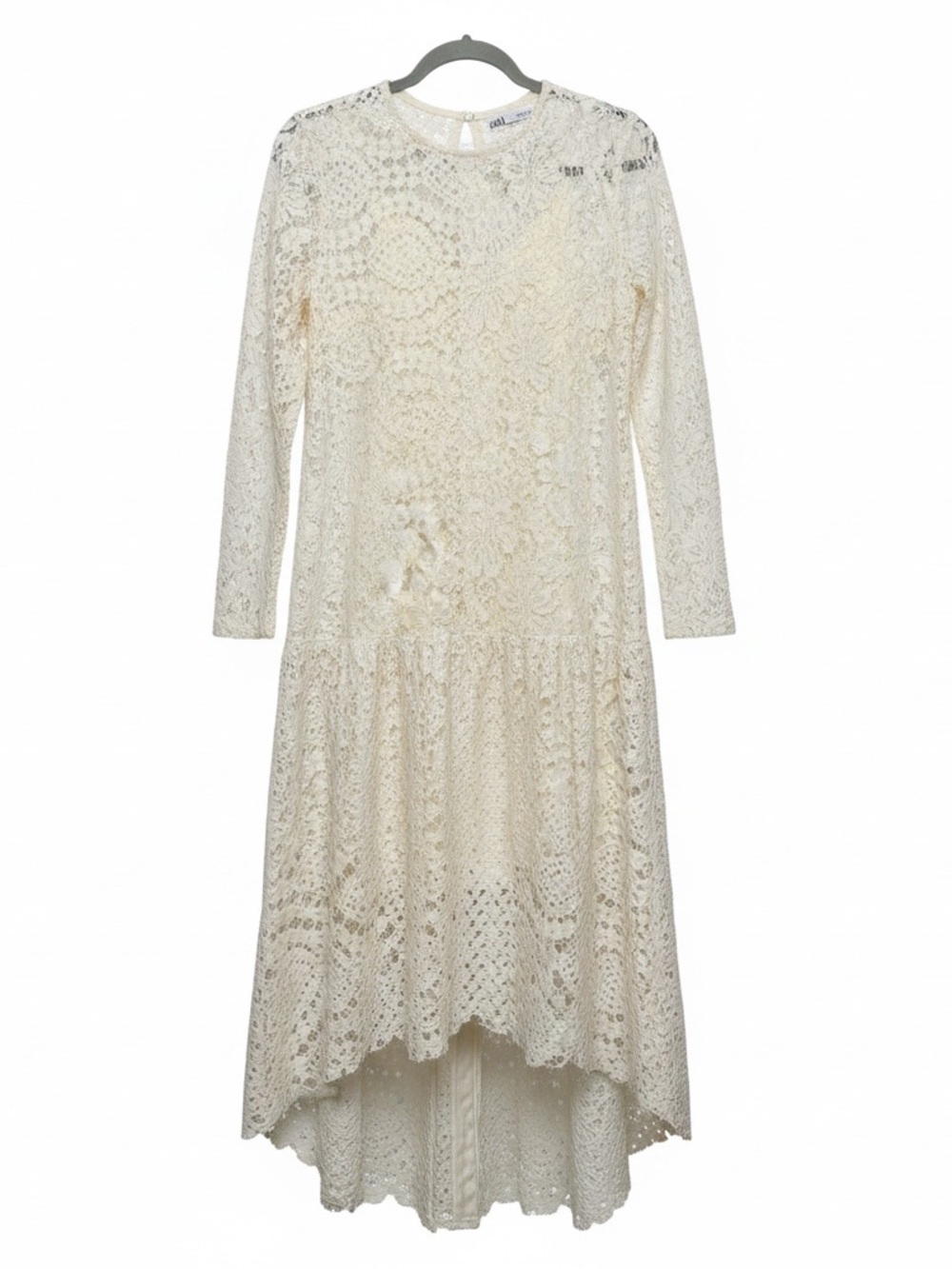 ZARA Ivory Mixed Lace Long Sleeve Maxi Dress Size M Romantic Bridal